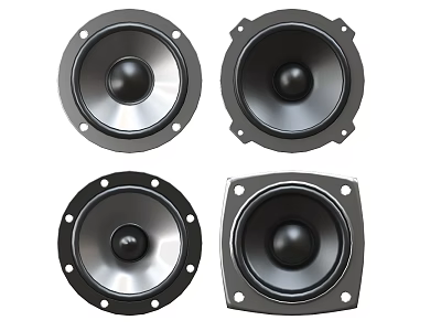 Round And Square Audio Speaker Units With Black Silver Metallic Housings Design 3d model