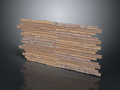 Wood Grain Stone Stacked Planks for Wall Decoration with Natural Texture and Warm Tones 3d model
