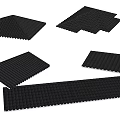 Black Structural Components Featuring Various Shapes Including Corrugated Strips And Triangular Designs