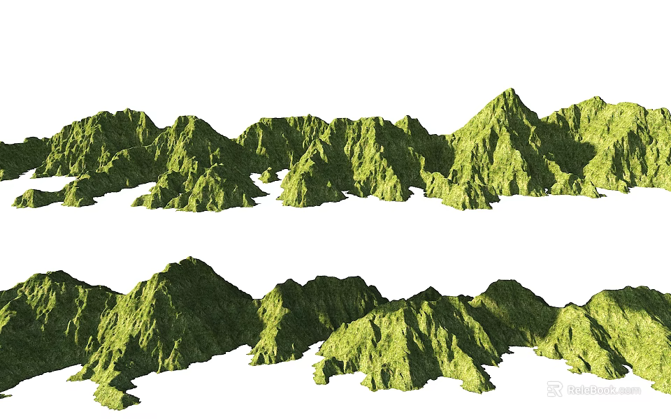 Detailed Green Mountain Models Arranged in Two Rows with Lush Vegetation 3d model 