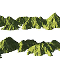 Detailed Green Mountain Models Arranged in Two Rows with Lush Vegetation