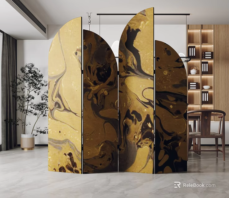 Modern Gold And Black Marble Pattern Room Divider For Home Interior Decor 3d model