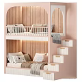 Kids Bunk Bed With White Frame Storage Stairs Cozy Pillows And Brown Padded Wall