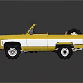 Yellow Convertible Pickup Truck with White Accents Brown Seats and Open Bed