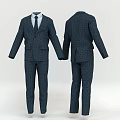 Navy Plaid Formal Suit Front And Back View Paired With White Shirt And Tie