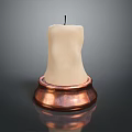 White Unlit Candle With Shiny Copper Base And Black Wick On Dark Surface
