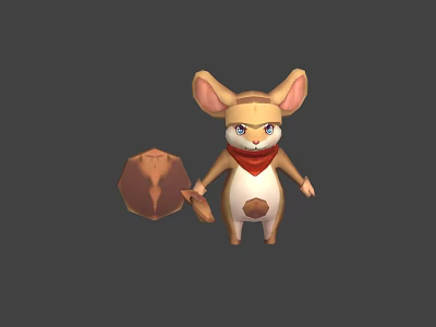 Animated Game Movie Character With Big Ears Red Scarf Brown White Fur And Cute Look 3d model