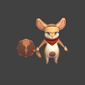 Animated Game Movie Character With Big Ears Red Scarf Brown White Fur And Cute Look