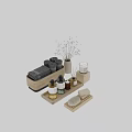Natural Bath Daily Essentials Set With Folded Towels Wooden Tray And Aromatherapy Items