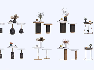 Sleek Modern Side Tables With Various Designs Wooden Metal Frames And Decorative Ornaments 3d model
