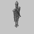Detailed Mechanical Robot Character With Metallic Armor Red Head Lights And Mechanical Appendages