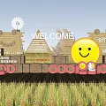Rural Landscape With Rice Fields Windmill Welcome Sign And Smiley Face 3d model