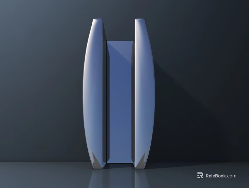 Modern Public Facility Featuring Symmetrical Curved Structure Vertical Panel And Sleek Metallic Silver Blue Finish 3d model 