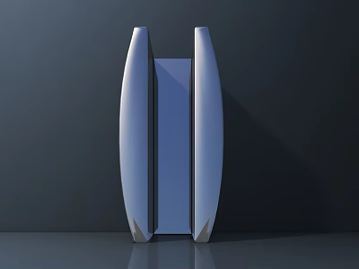 Modern Public Facility Featuring Symmetrical Curved Structure Vertical Panel And Sleek Metallic Silver Blue Finish 3d model