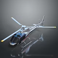 Modern Black Blue Helicopter With Rotors Landing Gear And Dark Background Reflection