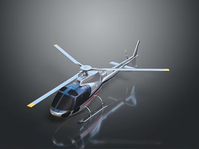Modern Black Blue Helicopter With Rotors Landing Gear And Dark Background Reflection 3d model