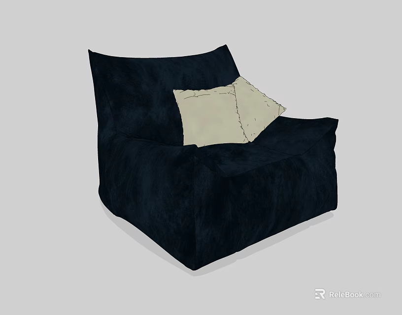 Comfortable Black Bean Bag Chair with Two Light Colored Pillows for Relaxation 3d model 