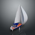 Sailboat With White Sails and Blue Orange Hull as Water Transport Vehicle