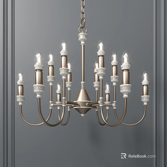 Elegant Multi Arm Chandelier With Intricate Decorative Details Against Gray Wall 3d model 