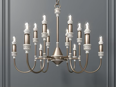 Elegant Multi Arm Chandelier With Intricate Decorative Details Against Gray Wall 3d model