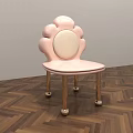 Pink Petal Shaped Backrest Chair With Round Cushioned Seat And Golden Ball Feet