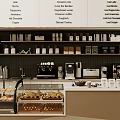 Coffee Shop Front Counter With Coffee Machines Pastry Bread Display And Menu Boards