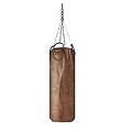 Brown Leather Boxing Punching Bag Hanging With Chains As Sports Equipment
