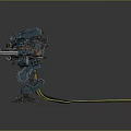 Blue Mecha Robot Character With Mechanical Armor Dual Guns And Yellow Cables