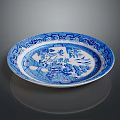 Traditional Blue and White Decorative Plate with Intricate Sculpture Carving Patterns