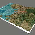 3D Garden Landscape Model With Mountain Terrain Blue Water And Red Pathway