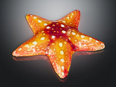 Starfish Shaped Orange Red Food With White Spots And Glossy Surface On Black Background 3d model