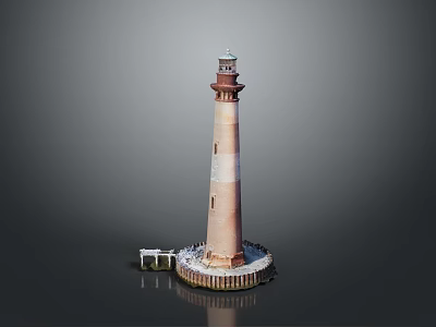 Lighthouse Themed Wooden Decorative Shelf With Nautical Design And Storage Space 3d model
