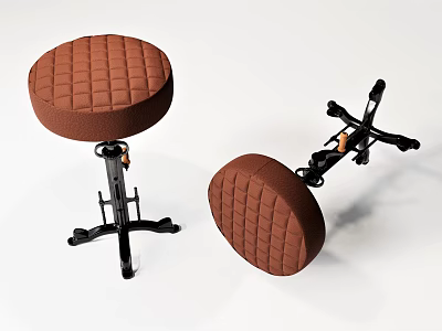Brown Quilted Stools With Black Metal Cross Base And Comfortable Seats 3d model