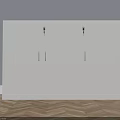 White Storage Cabinet With Three Doors And Gold Handles On Wooden Floor Against Gray Wall