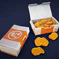 Fried Chicken Pieces in Open White and Orange Box with Closed Box and Scattered Pieces