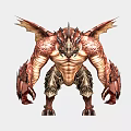 Game And Movie Character Red Winged Horned Muscular Scaled Clawed Monster