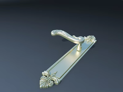 Elegant Ornate Door Handle With Intricate Carvings And Brass Finish 3d model