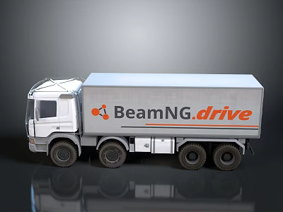 White And Gray BeamNGdrive Box Truck With Multiple Wheels Exterior Design 3d model