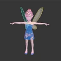 3D Fairy Character With Blue Dress Brown Hair And White Wings Standing