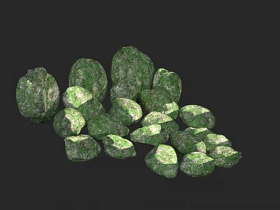 Stacked Green Stones And Natural Wood Materials For Home Decoration 3d model