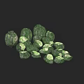 Stacked Green Stones And Natural Wood Materials For Home Decoration