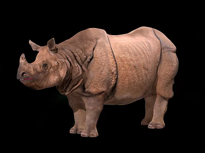 Large Indian Rhinoceros With Single Horn And Wrinkled Skin On Black Background 3d model