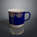 Elegant Blue Ceramic Mug With Gold Trim And Floral Pattern Design 3d model