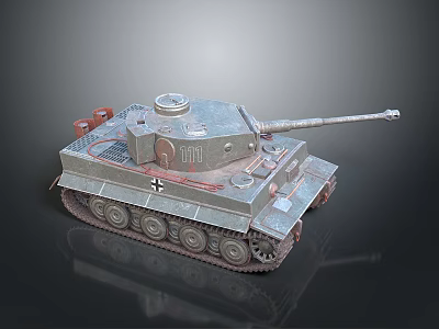 Metallic Military Tank With Armored Tracks Long Gun Barrel And Turret Design 3d model