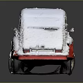 Snow Covered Vintage Classic Car With White Body Red Bumper And Green Wheels