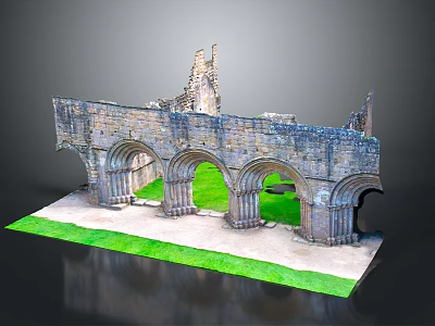 Cartoon Scene Of Ancient Stone Arch Ruins With Green Grass And Multiple Arches 3d model