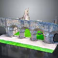 Cartoon Scene Of Ancient Stone Arch Ruins With Green Grass And Multiple Arches