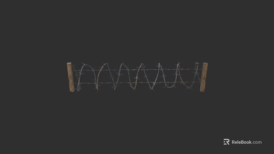 Hardware Tools Barbed Wire Fencing With Wooden Posts For Security Protection 3d model 