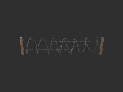 Hardware Tools Barbed Wire Fencing With Wooden Posts For Security Protection 3d model