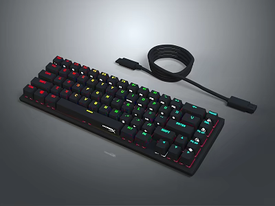 Durable Mechanical Gaming Keyboard with RGB Backlight USB Cable and Responsive Keys 3d model